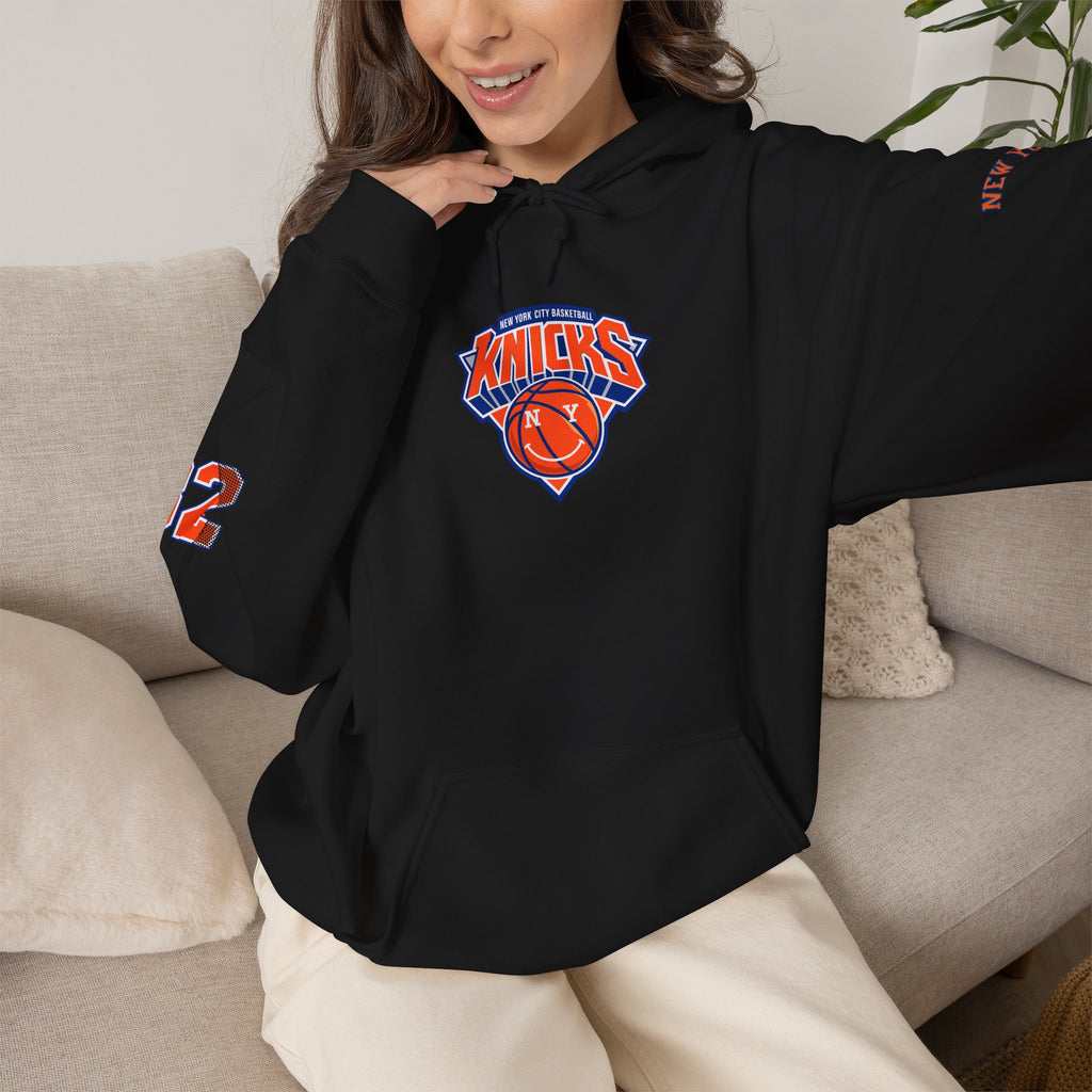 New York Knicks Retro Logo Hoodie — 32 Jersey Sleeve Basketball Pullover