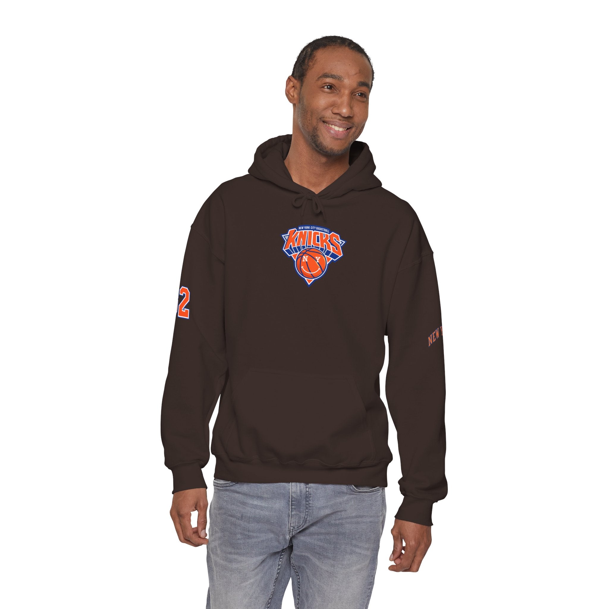 New York Knicks Retro Logo Hoodie — 32 Jersey Sleeve Basketball Pullover