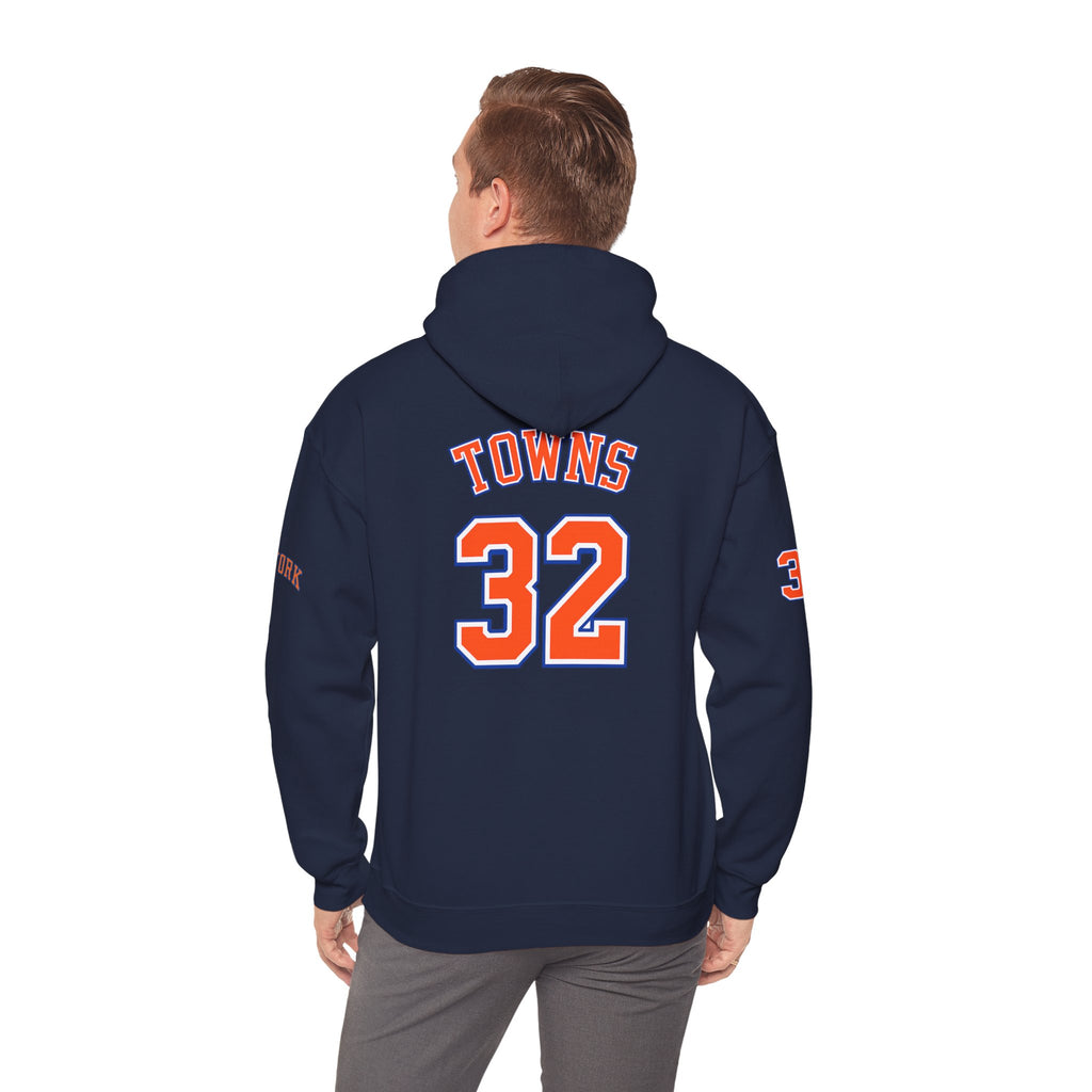 New York Knicks Jersey Hoodie — 'Towns 32' Retro Basketball Pullover
