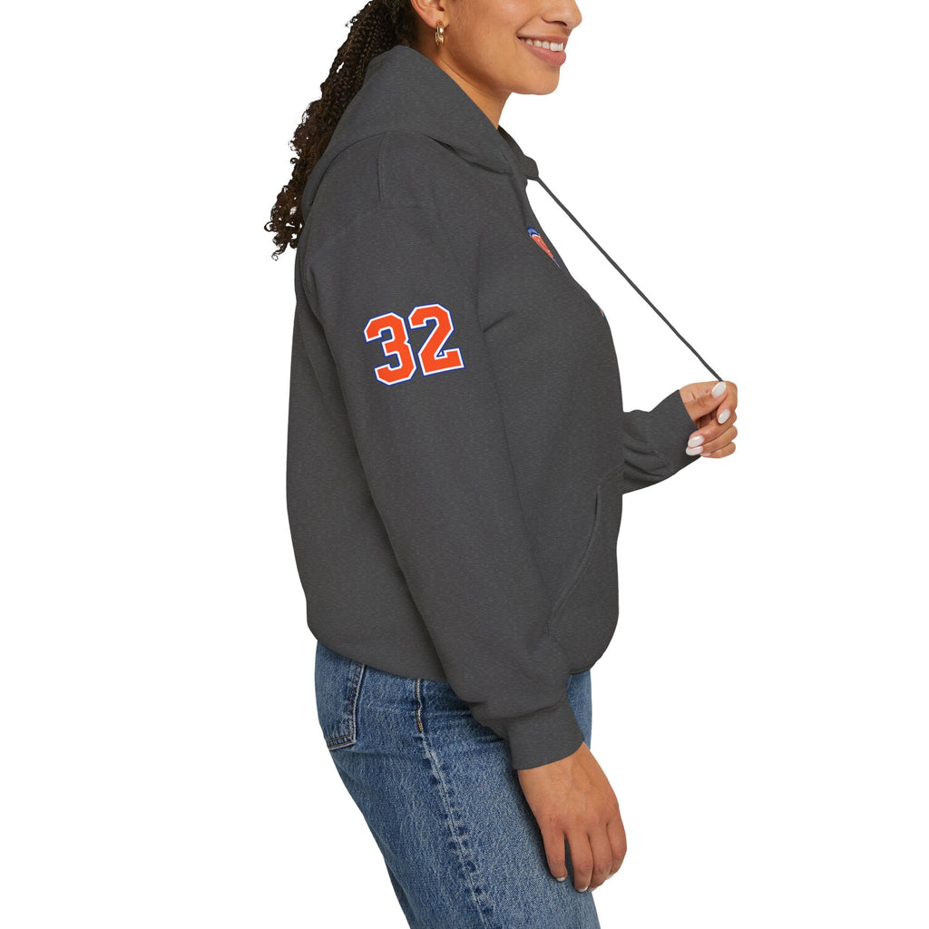 New York Knicks Retro Logo Hoodie — 32 Jersey Sleeve Basketball Pullover