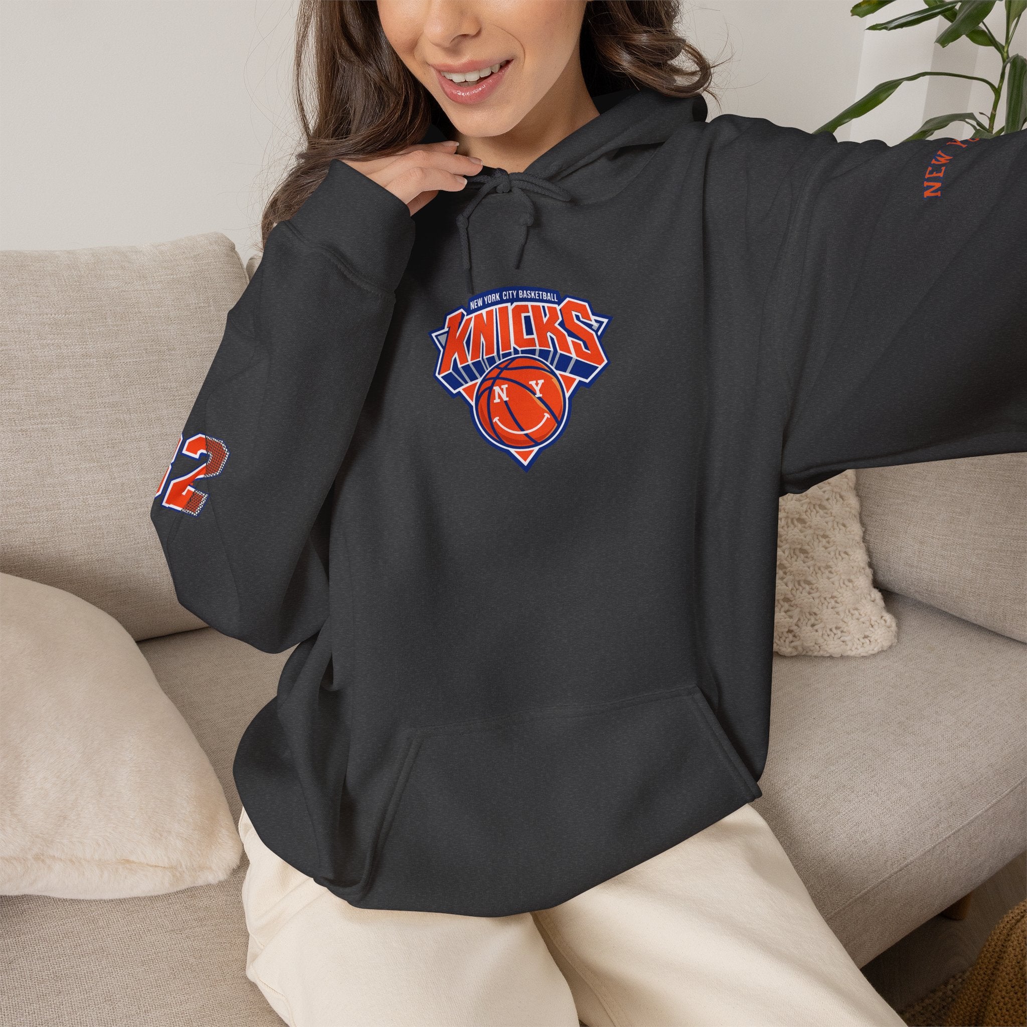 New York Knicks Retro Logo Hoodie — 32 Jersey Sleeve Basketball Pullover