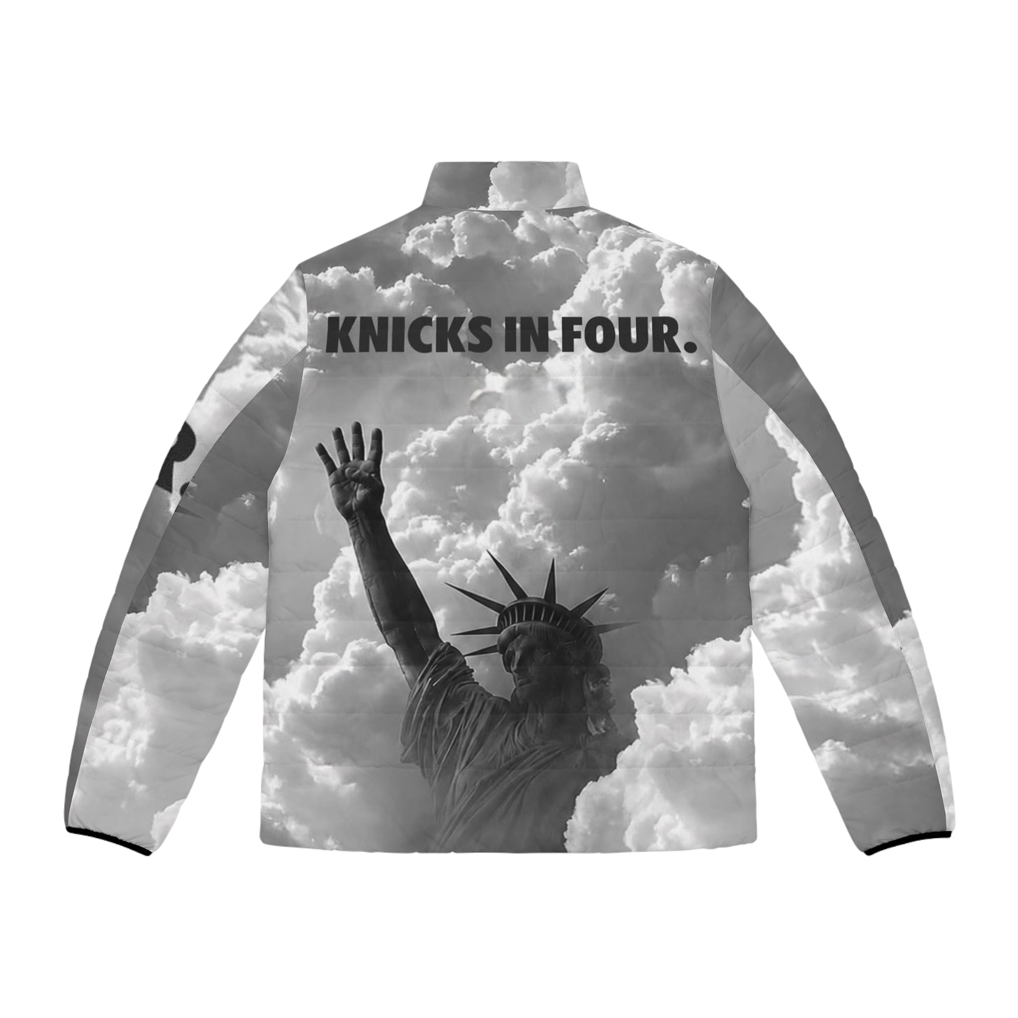 Puffer Jacket — 'Knicks in Four' Statue of Liberty Cloud Print