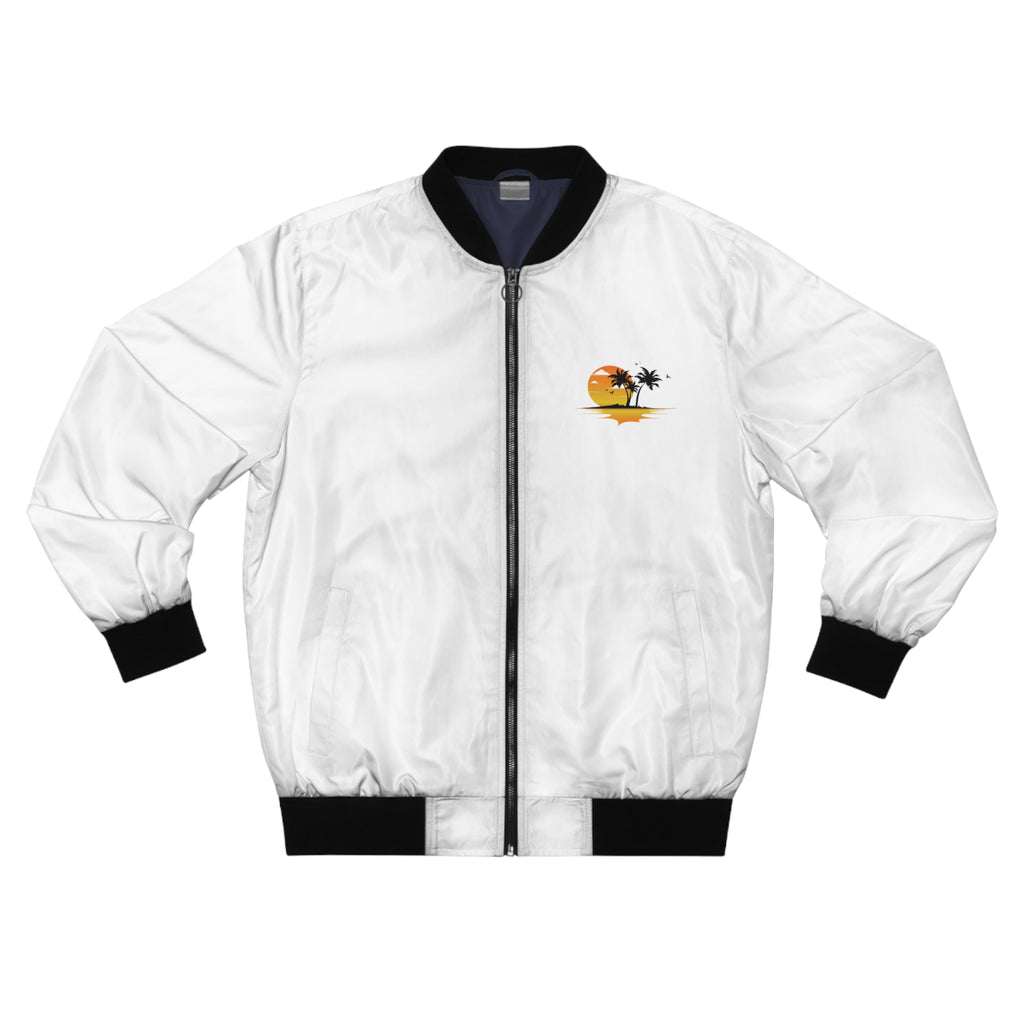 Tropical Sunset Bomber Jacket — Palm Tree Beach Sunset Graphic