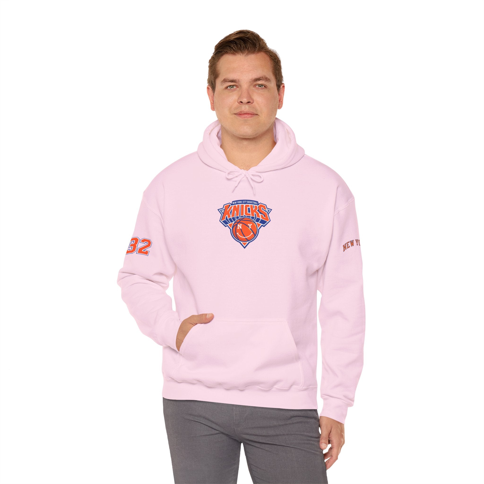 New York Knicks Retro Logo Hoodie — 32 Jersey Sleeve Basketball Pullover