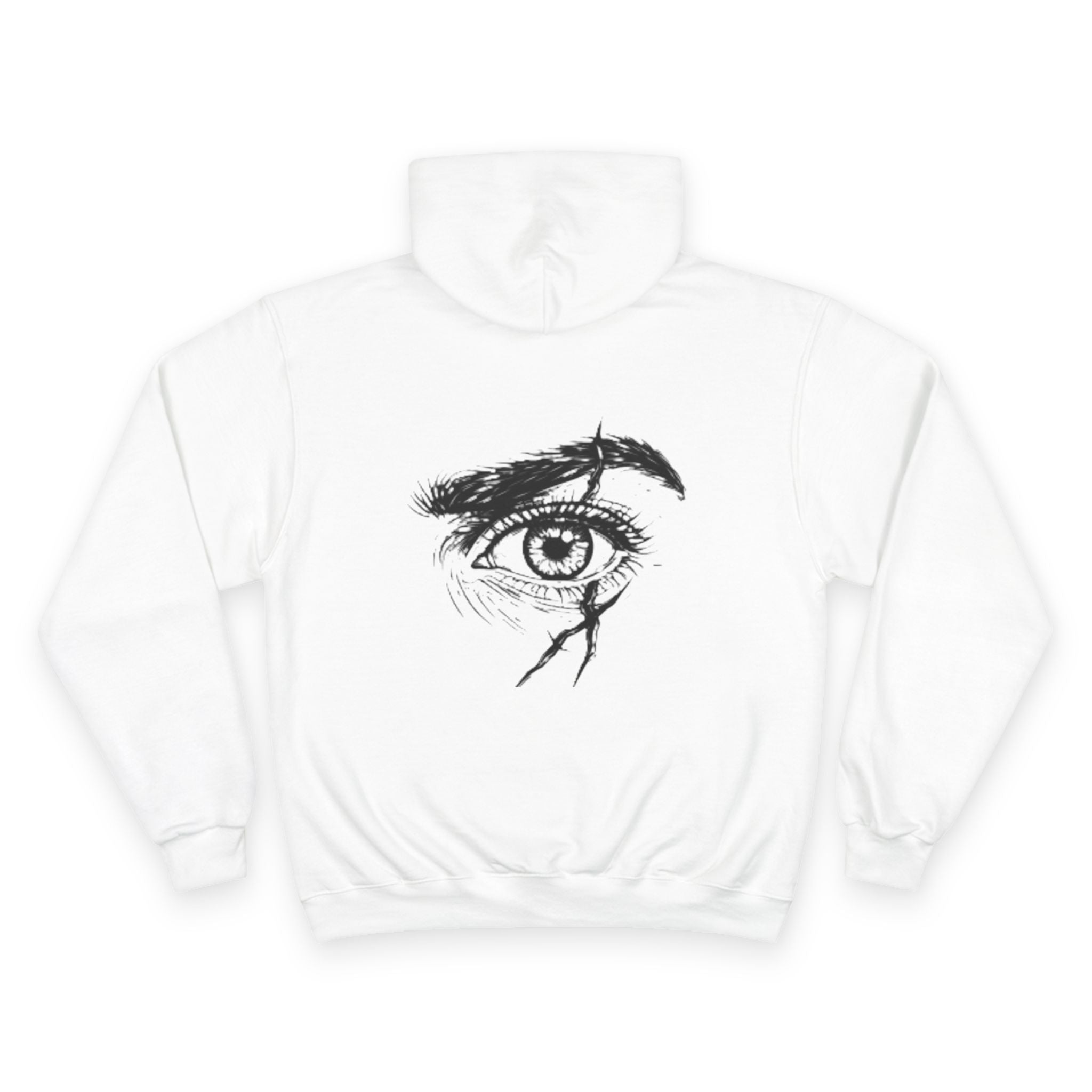 White Hoodie with Sketch Eye Graphic