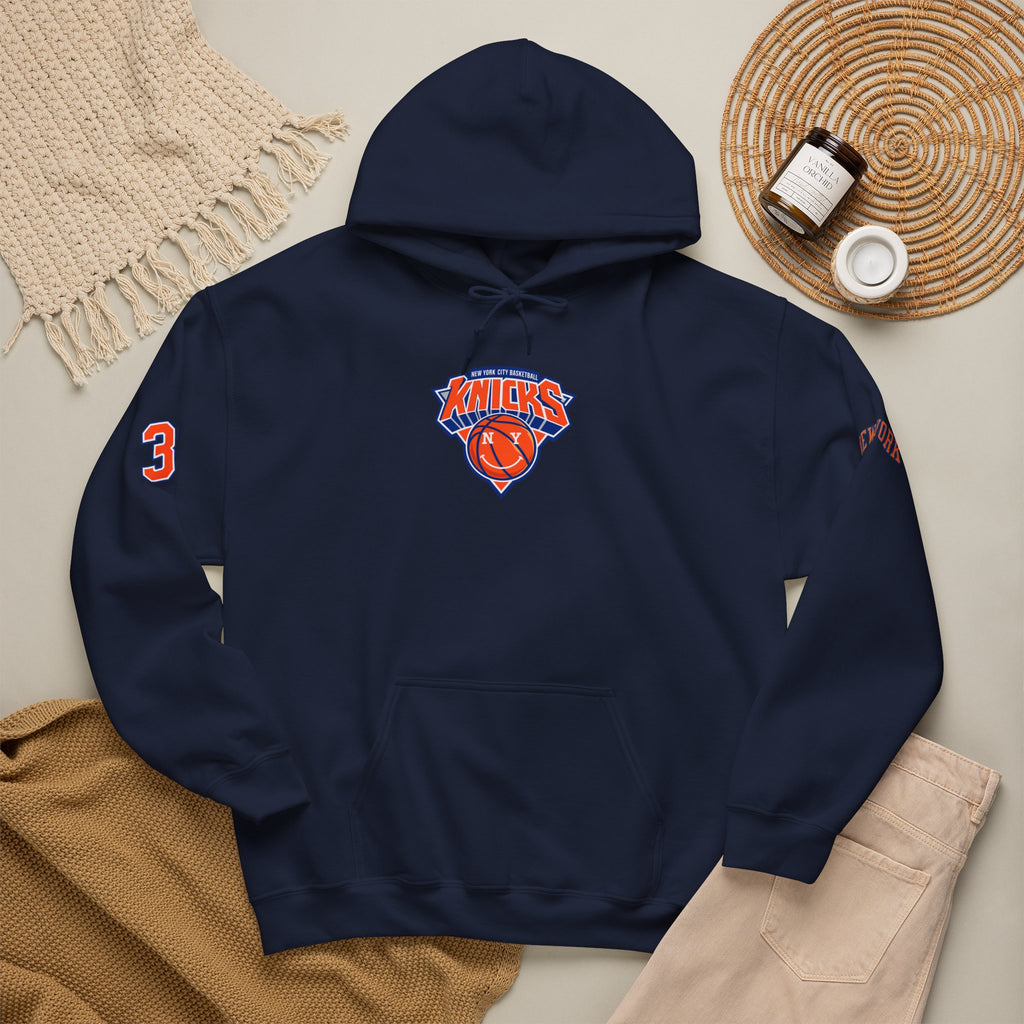 New York Knicks Retro Logo Hoodie — 32 Jersey Sleeve Basketball Pullover