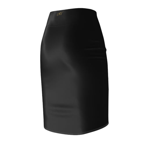 Pencil Skirt — 'Bad Bitch' Gold Script High-Waist Black Pencil Skirt