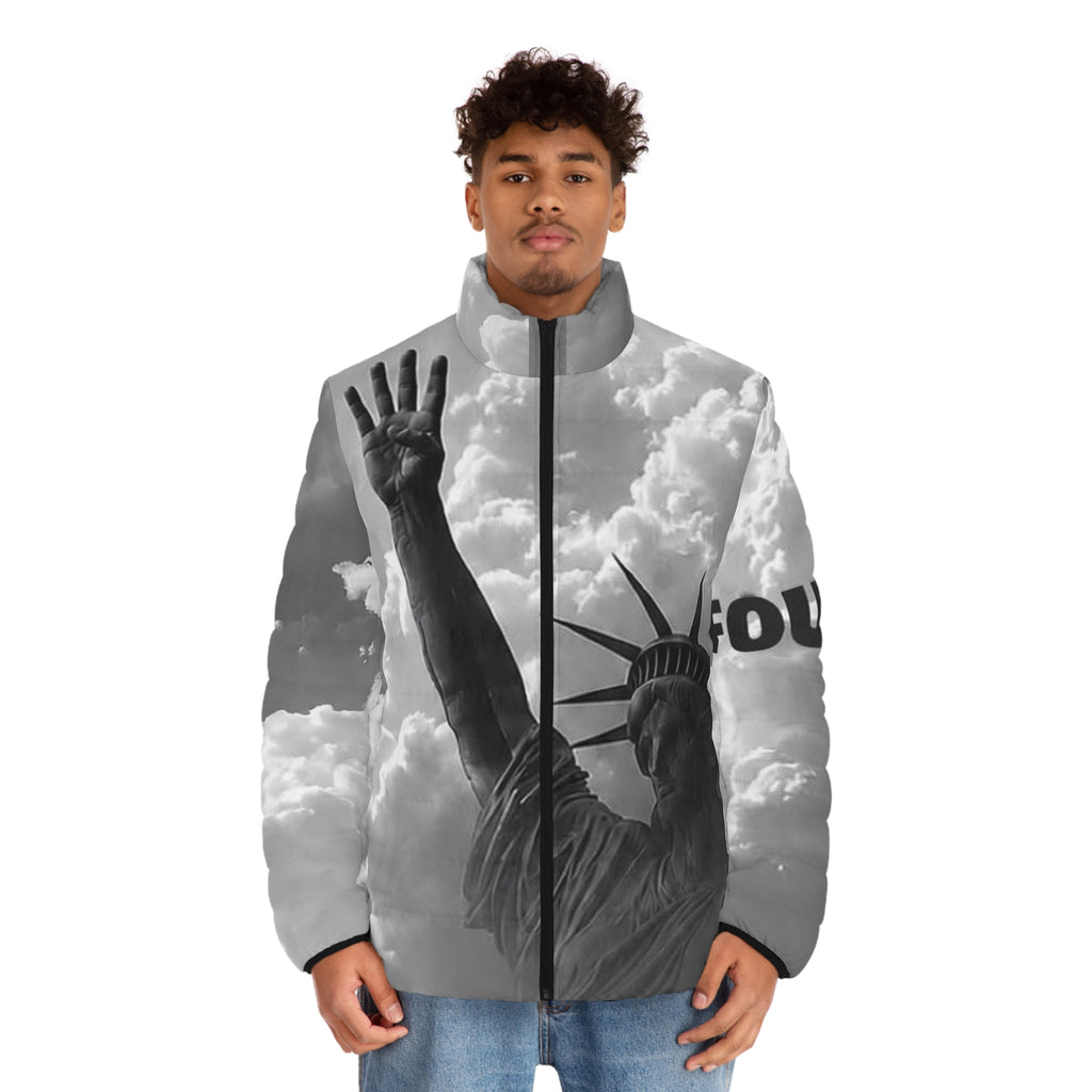 Puffer Jacket — 'Knicks in Four' Statue of Liberty Cloud Print