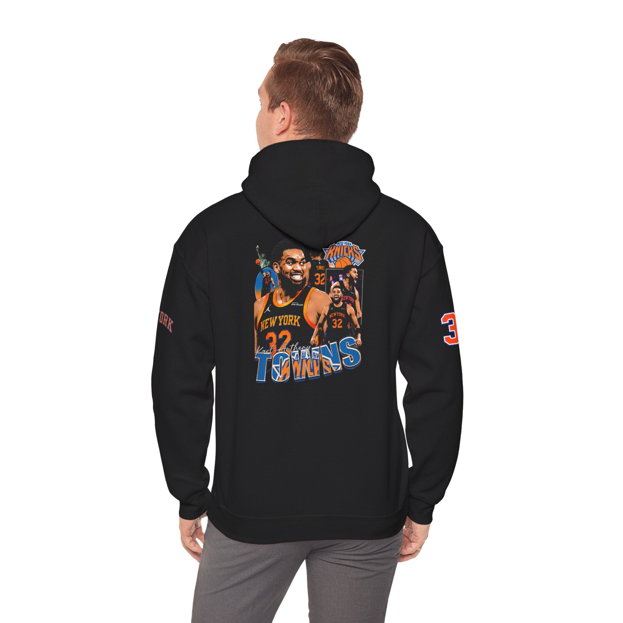 New York Knicks Retro Logo Hoodie — 32 Jersey Sleeve Basketball Pullover