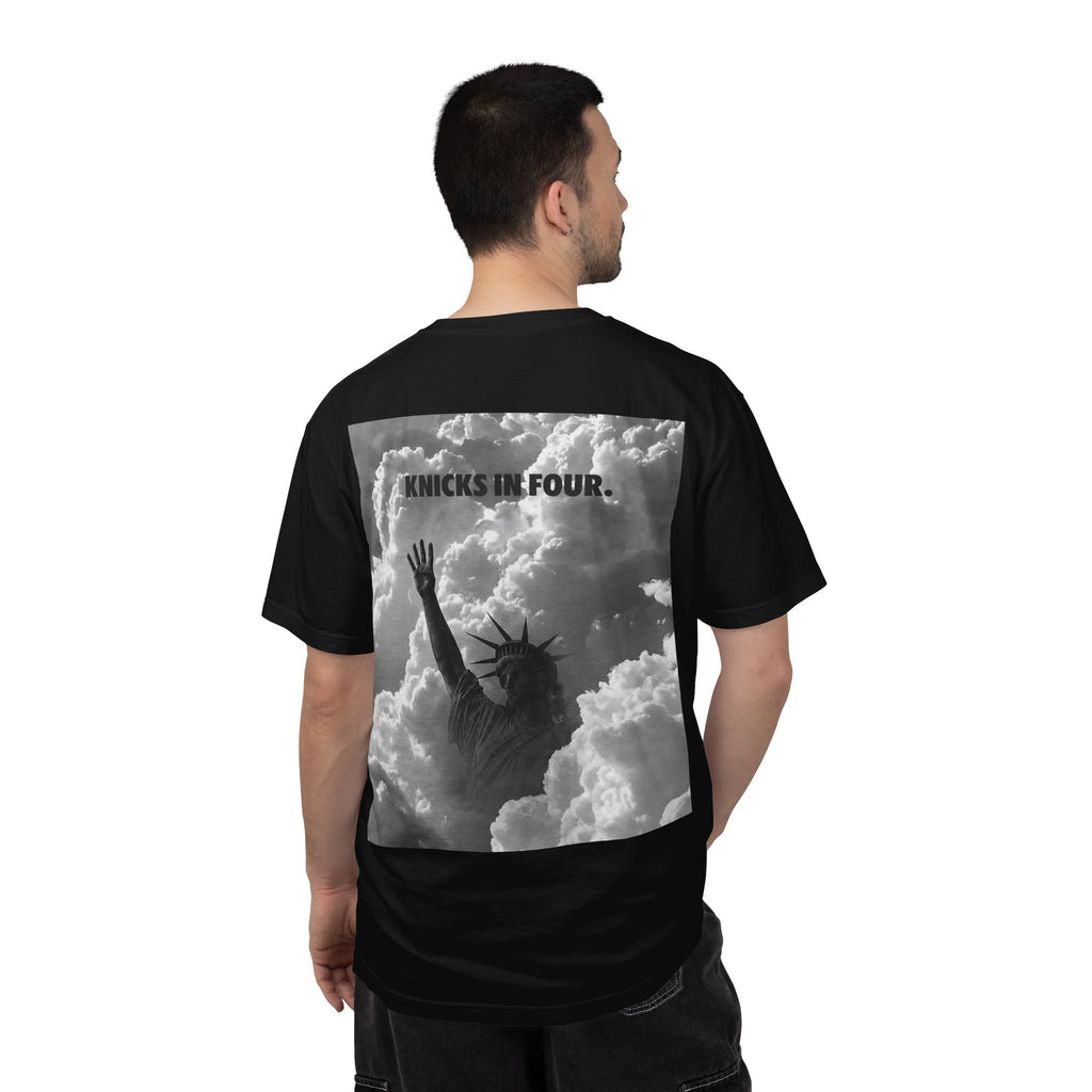 Knicks In Four T‑Shirt — Statue of Liberty Clouds Graphic Tee