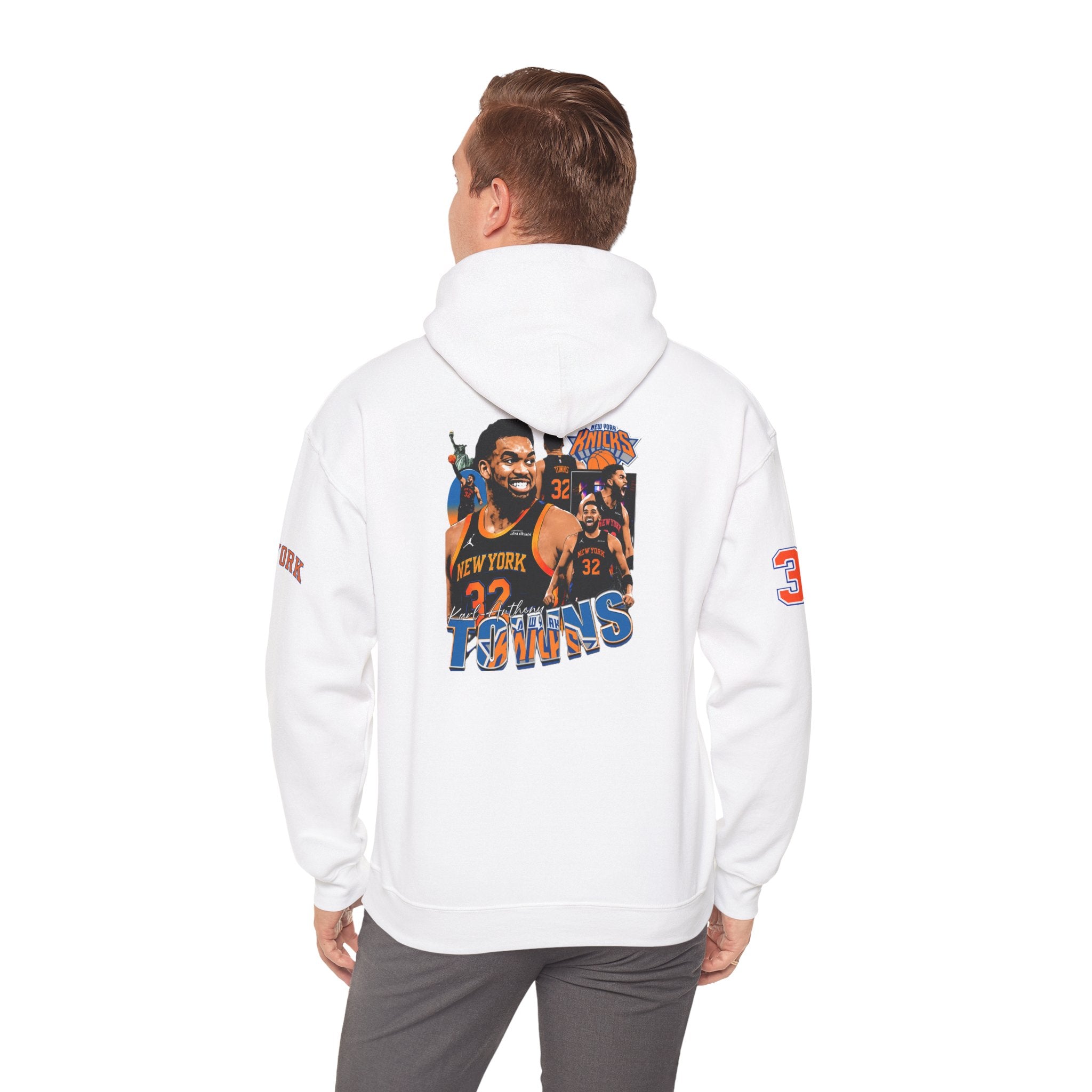 New York Knicks Retro Logo Hoodie — 32 Jersey Sleeve Basketball Pullover