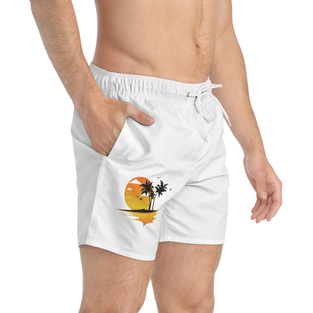 Men's Sunset Palm Swim Trunks - Tropical Beach Shorts