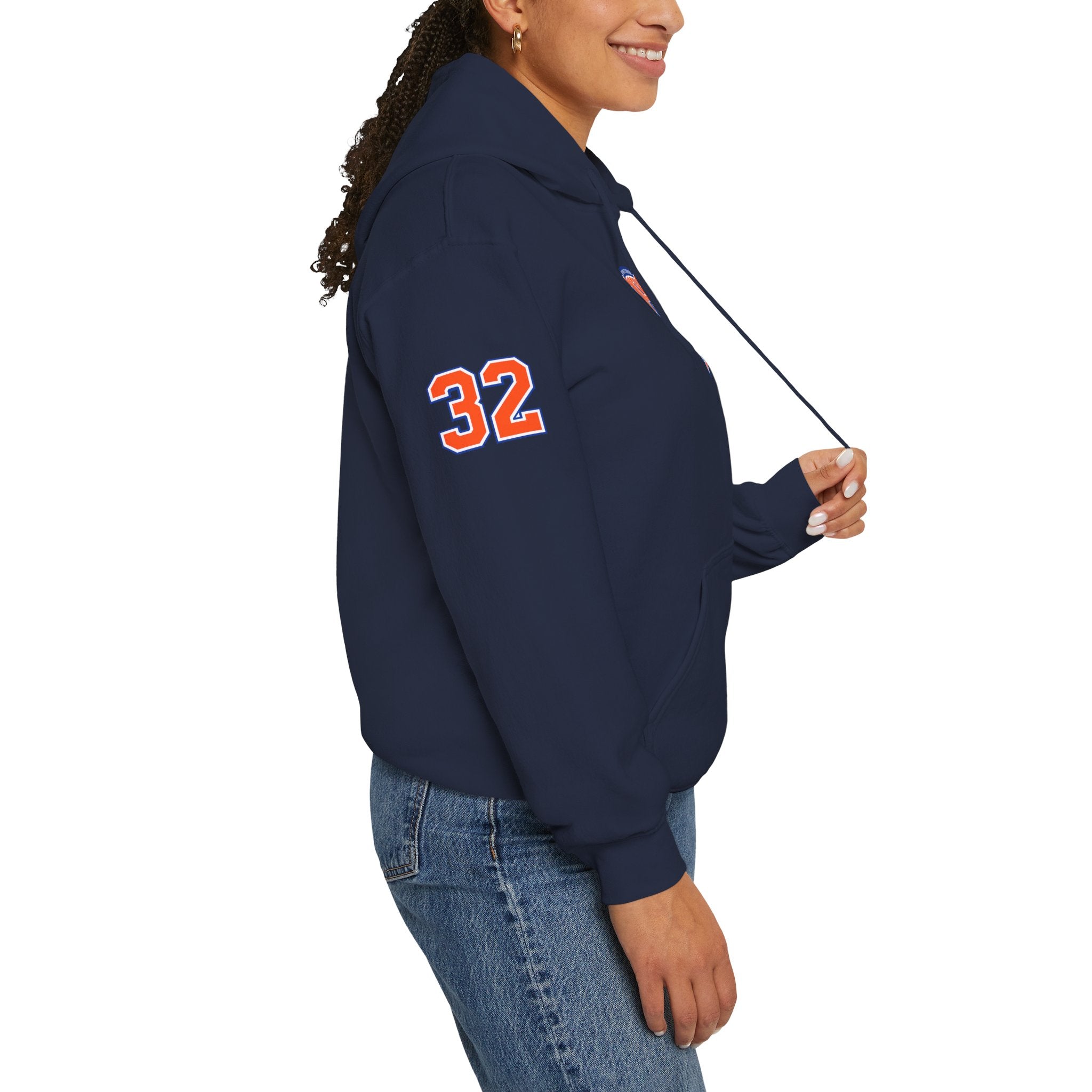 New York Knicks Retro Logo Hoodie — 32 Jersey Sleeve Basketball Pullover