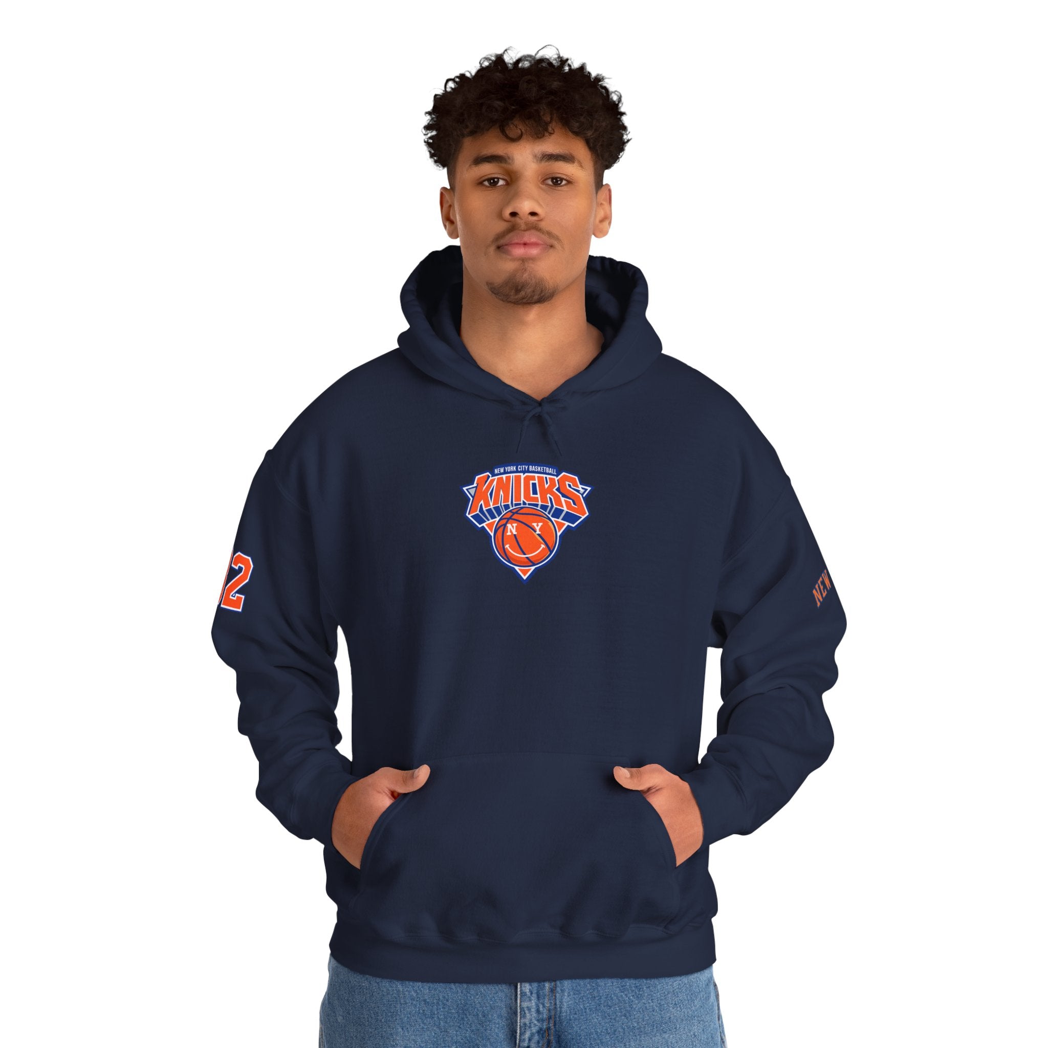 New York Knicks Retro Logo Hoodie — 32 Jersey Sleeve Basketball Pullover