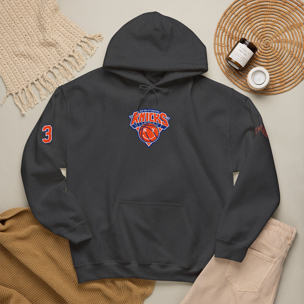 New York Knicks Retro Logo Hoodie — 32 Jersey Sleeve Basketball Pullover
