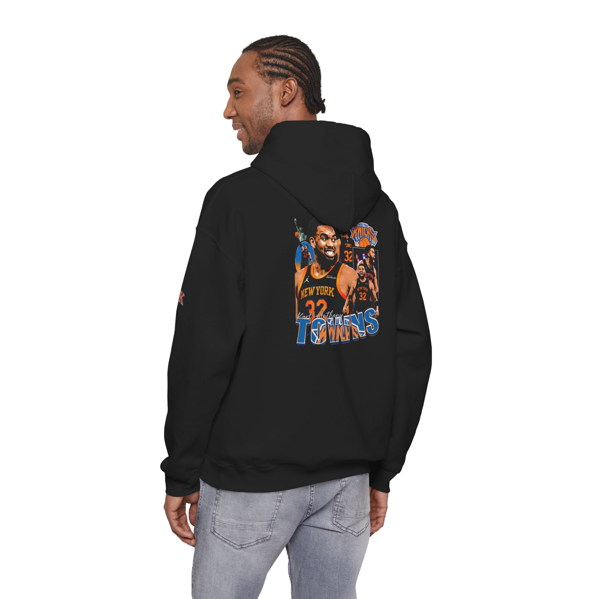 New York Knicks Retro Logo Hoodie — 32 Jersey Sleeve Basketball Pullover