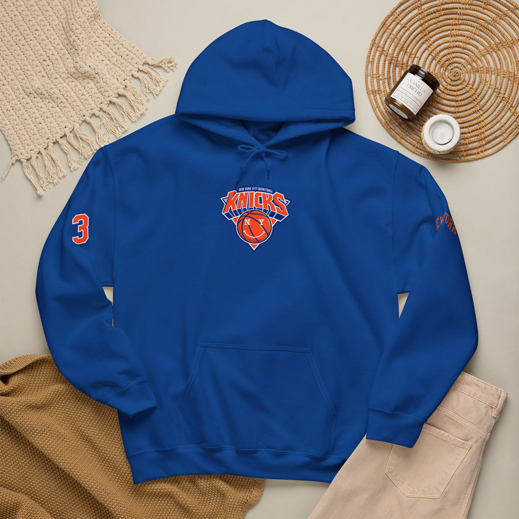 New York Knicks Retro Logo Hoodie — 32 Jersey Sleeve Basketball Pullover