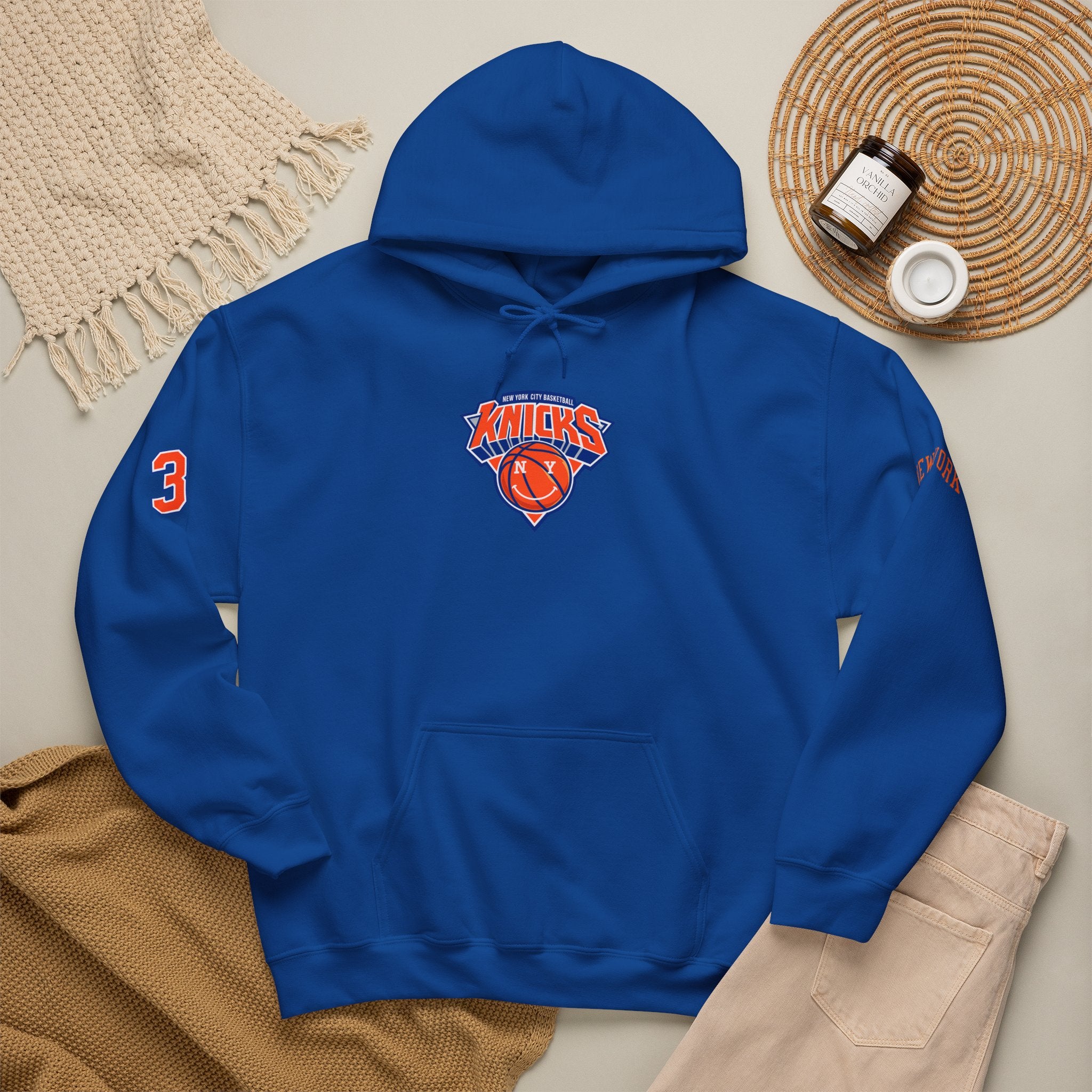 New York Knicks Retro Logo Hoodie — 32 Jersey Sleeve Basketball Pullover