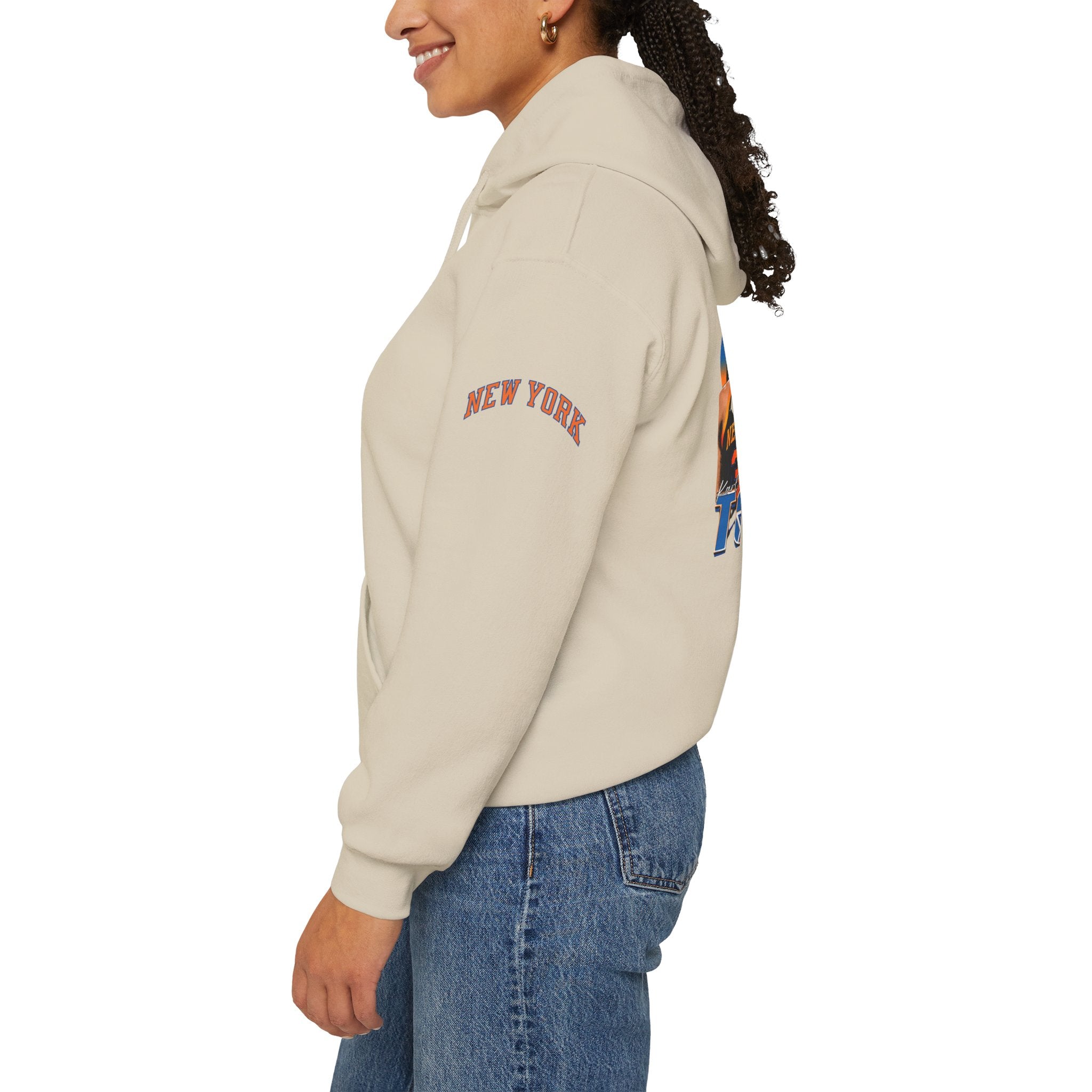 New York Knicks Retro Logo Hoodie — 32 Jersey Sleeve Basketball Pullover