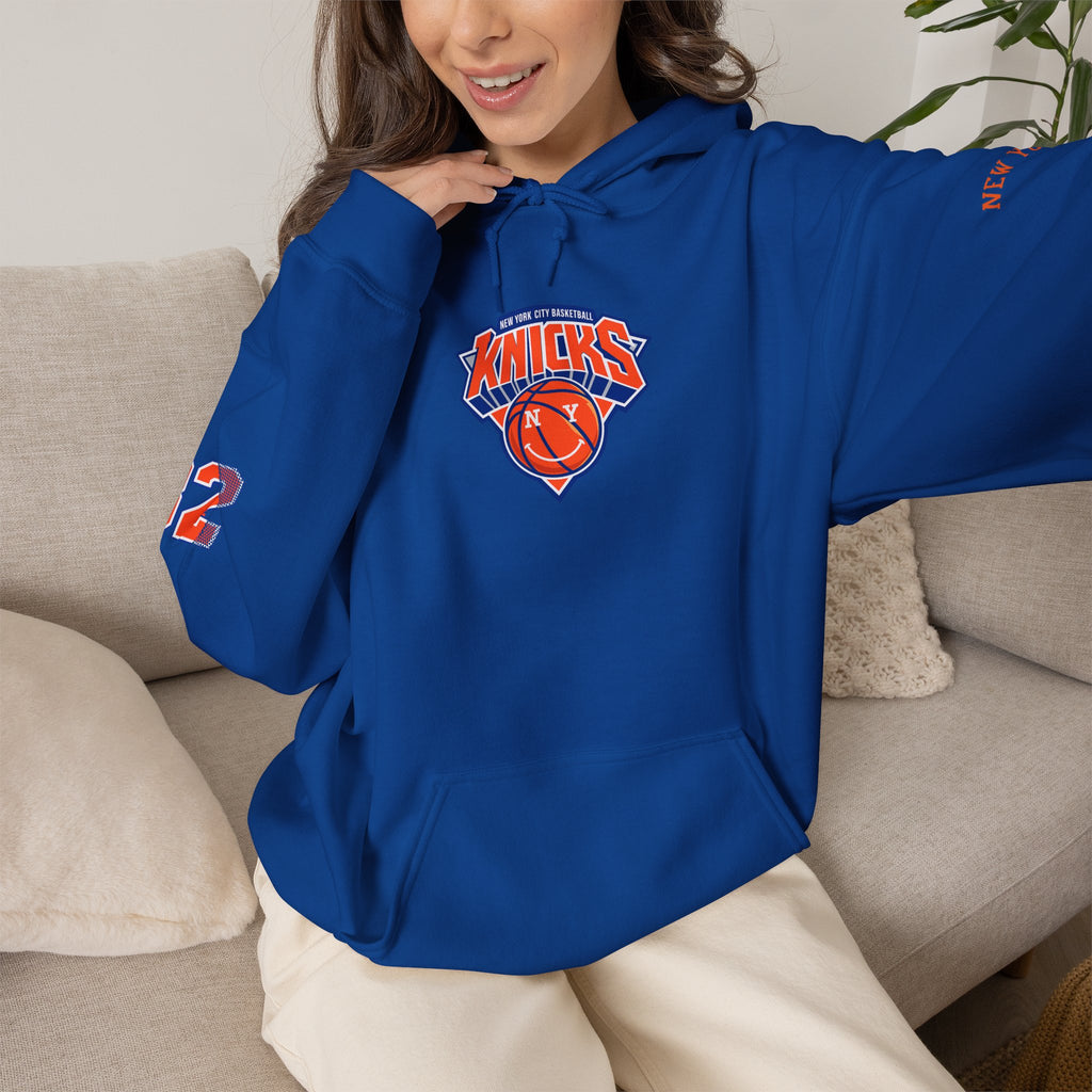 New York Knicks Retro Logo Hoodie — 32 Jersey Sleeve Basketball Pullover
