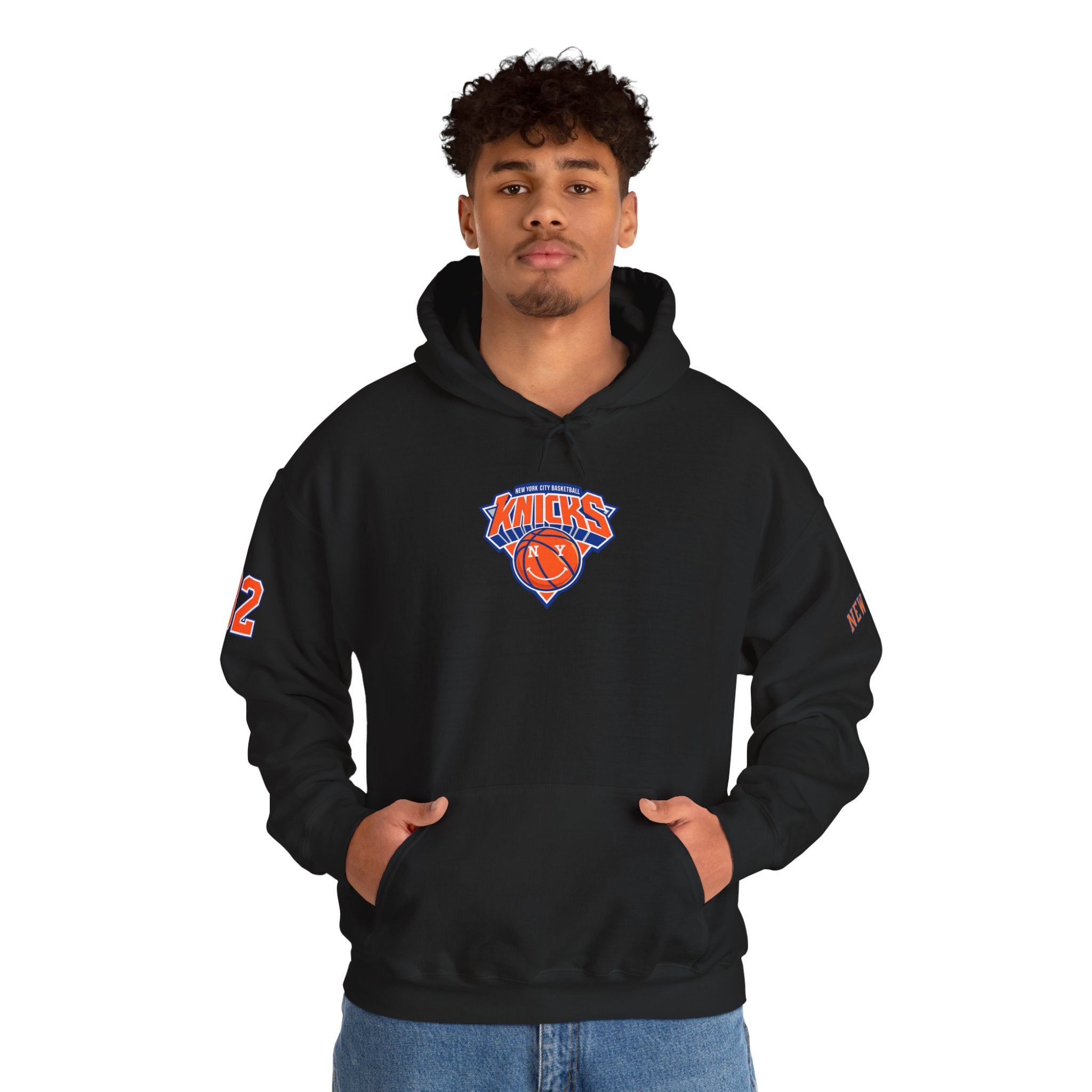 New York Knicks Retro Logo Hoodie — 32 Jersey Sleeve Basketball Pullover