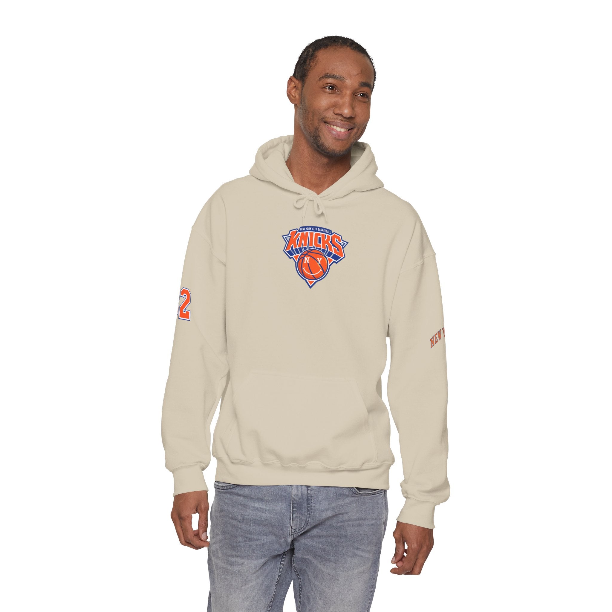 New York Knicks Retro Logo Hoodie — 32 Jersey Sleeve Basketball Pullover