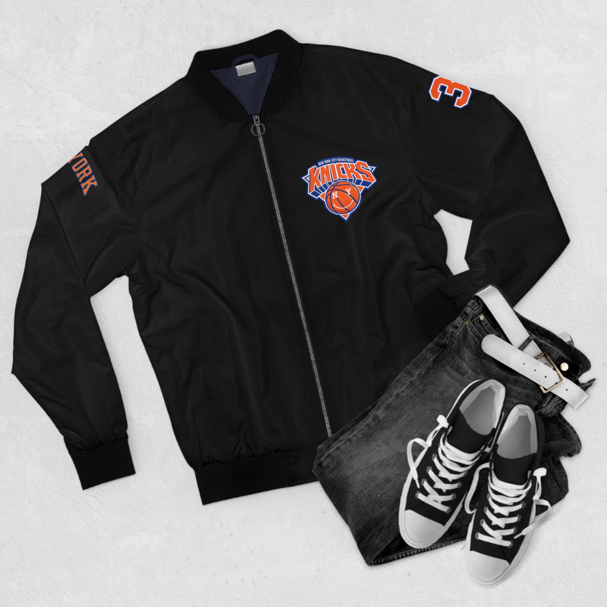 Knicks 'Towns 32' Black Bomber Jacket — Retro NBA Basketball Jacket