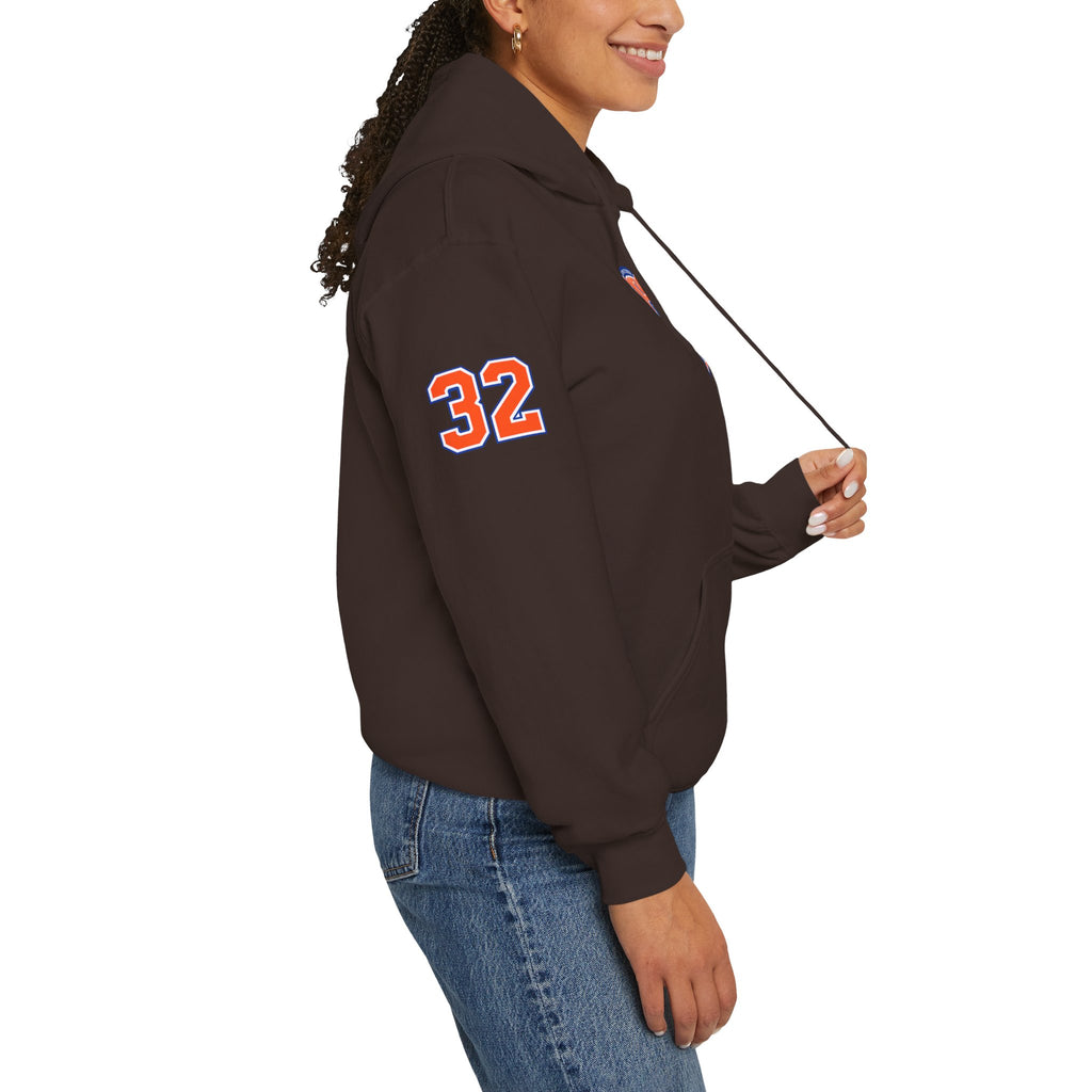 New York Knicks Retro Logo Hoodie — 32 Jersey Sleeve Basketball Pullover