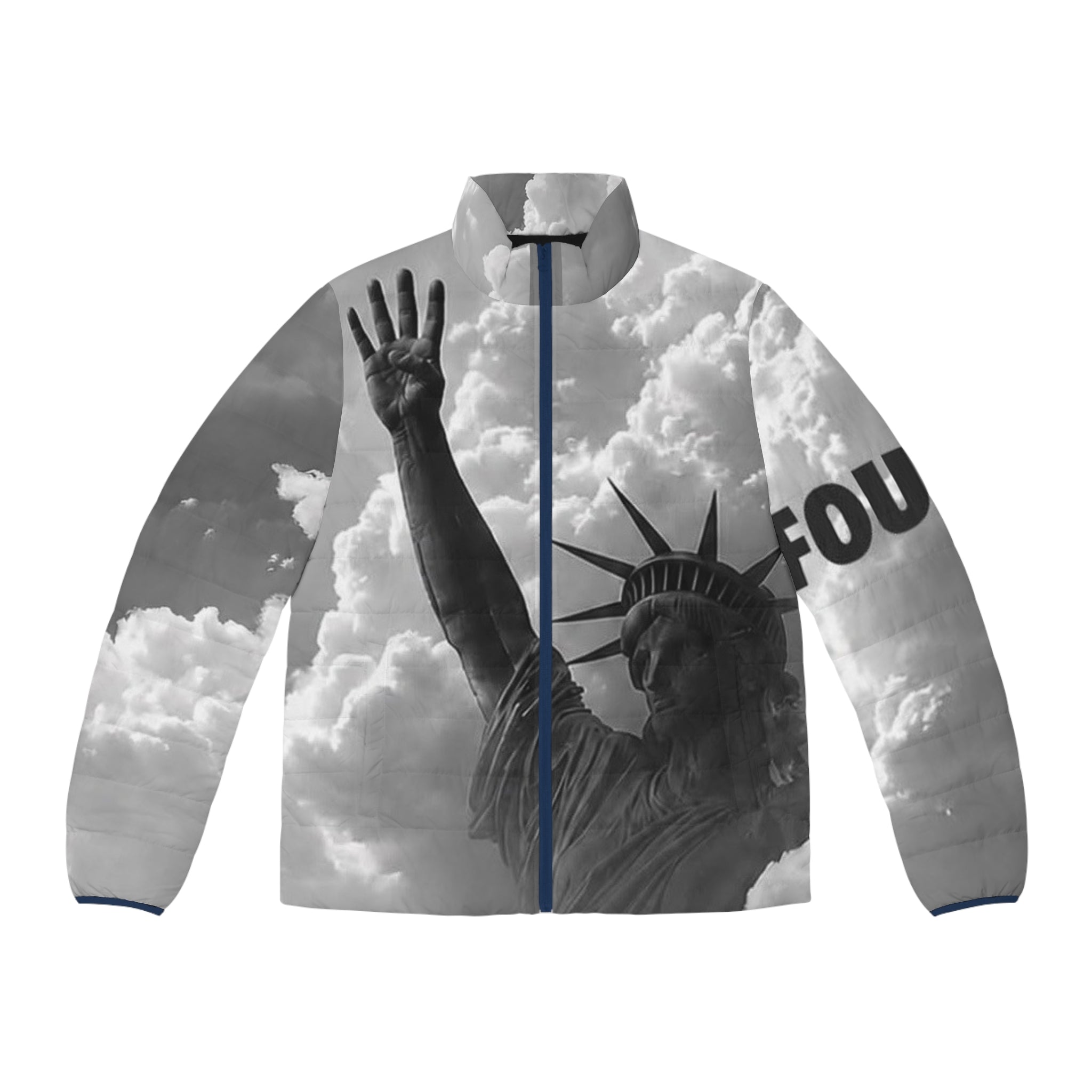 Puffer Jacket — 'Knicks in Four' Statue of Liberty Cloud Print