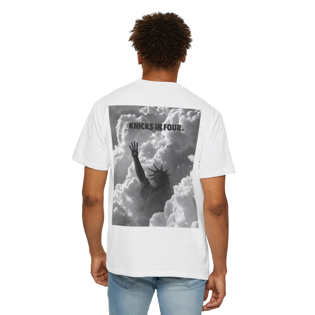 Knicks In Four T‑Shirt — Statue of Liberty Clouds Graphic Tee