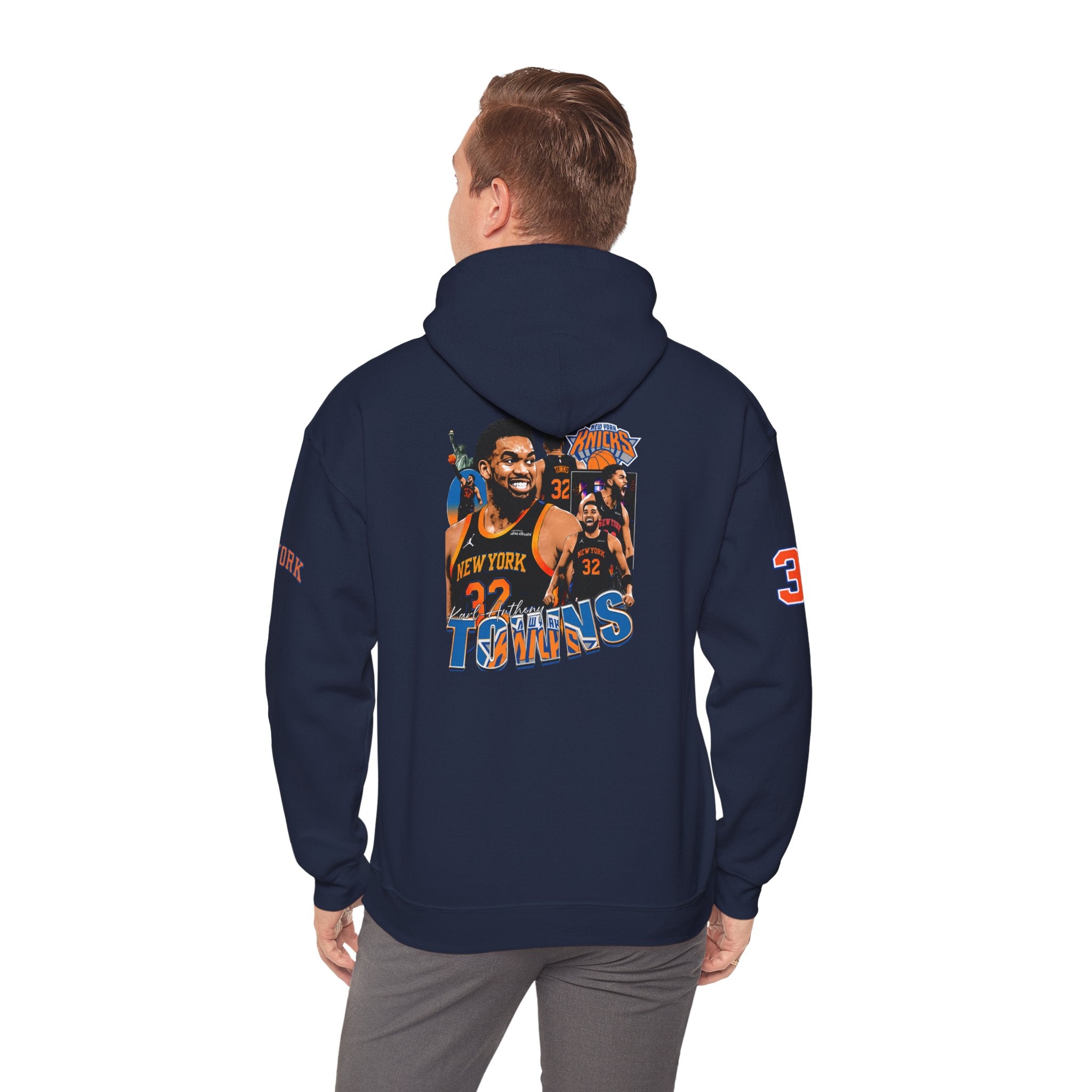 New York Knicks Retro Logo Hoodie — 32 Jersey Sleeve Basketball Pullover