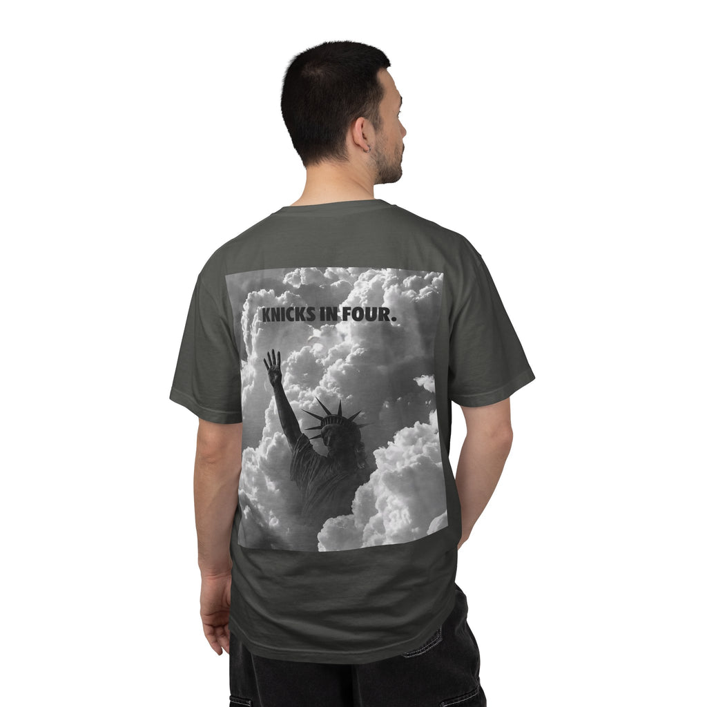 Knicks In Four T‑Shirt — Statue of Liberty Clouds Graphic Tee