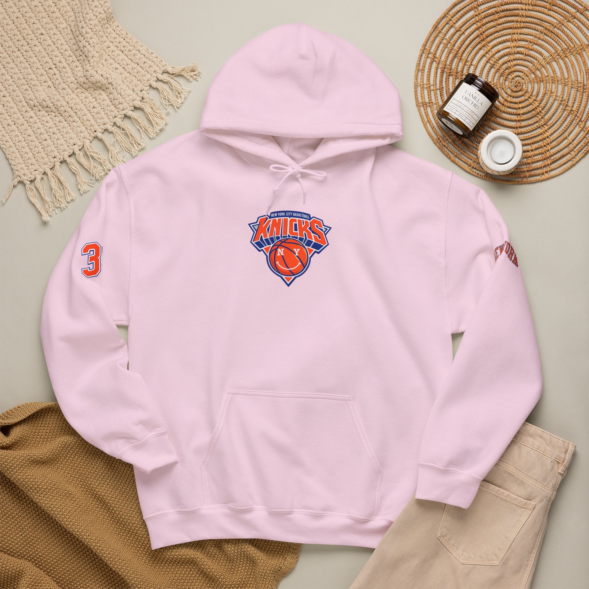 New York Knicks Retro Logo Hoodie — 32 Jersey Sleeve Basketball Pullover