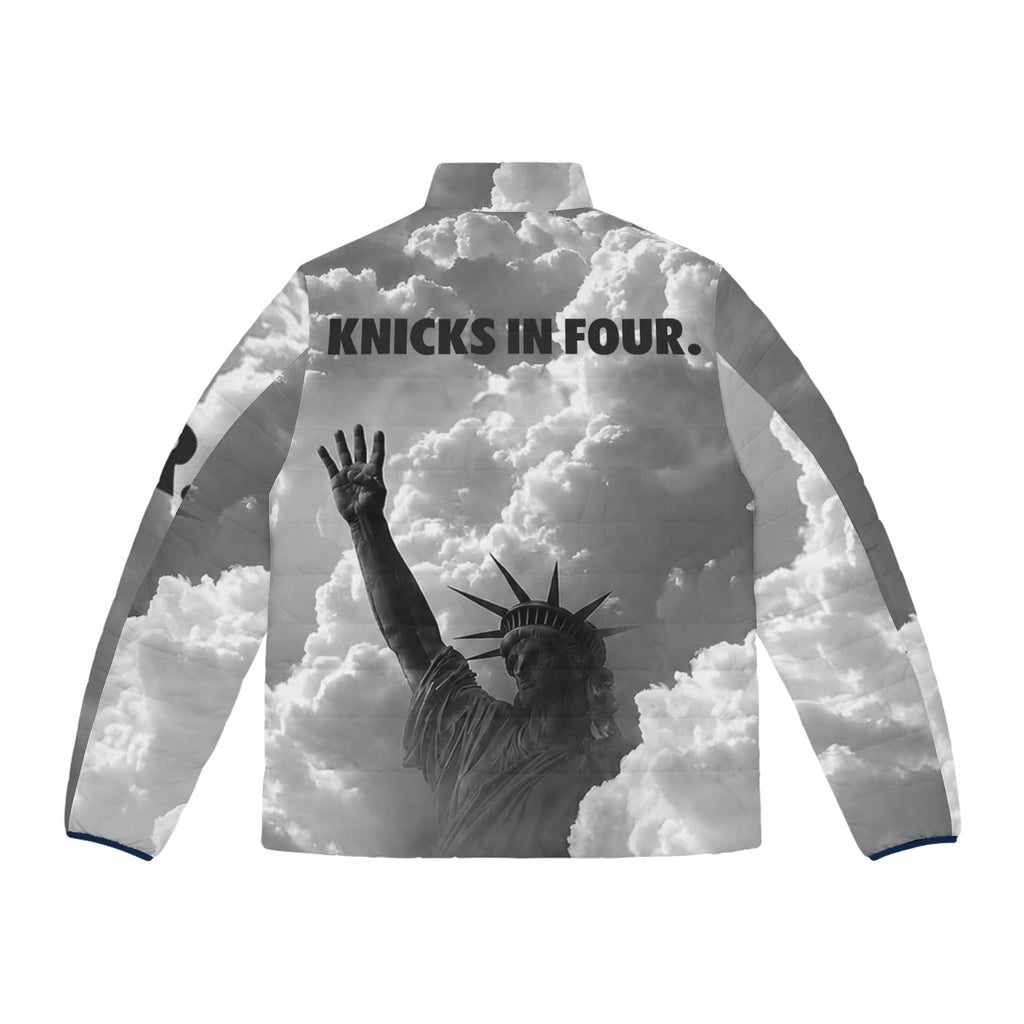 Puffer Jacket — 'Knicks in Four' Statue of Liberty Cloud Print