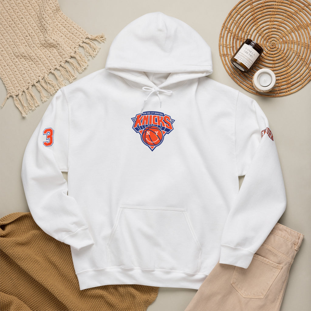 New York Knicks Retro Logo Hoodie — 32 Jersey Sleeve Basketball Pullover