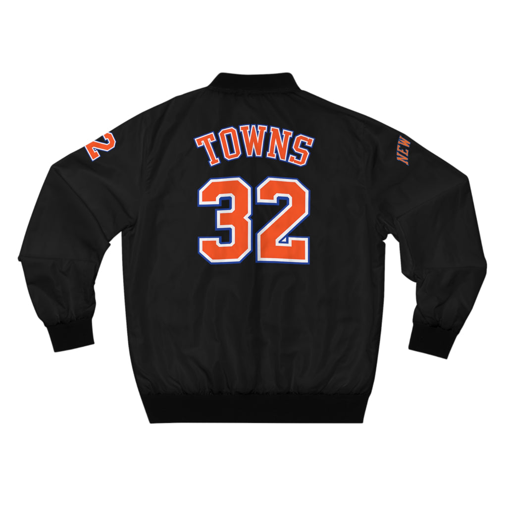 Knicks 'Towns 32' Black Bomber Jacket — Retro NBA Basketball Jacket