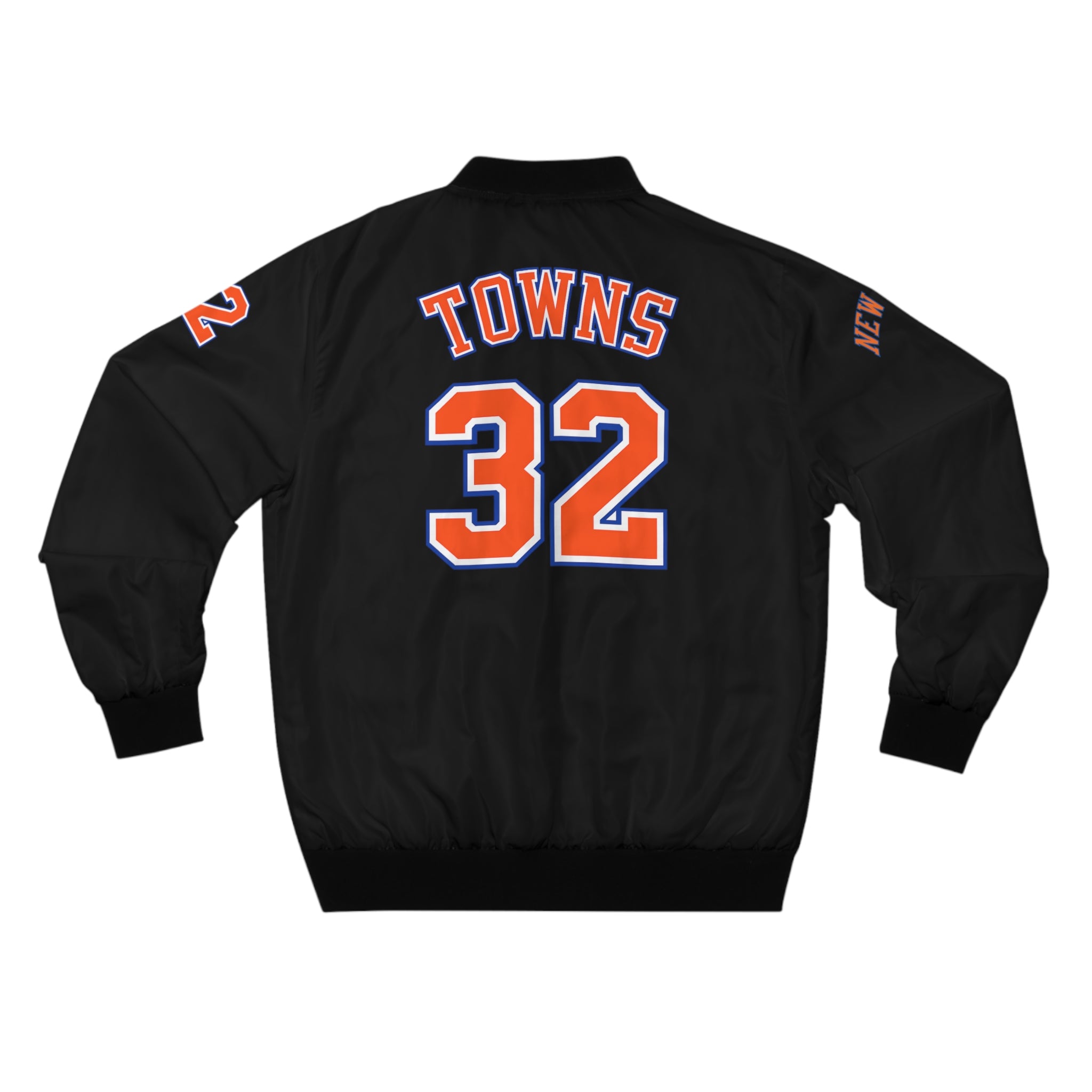 Knicks 'Towns 32' Black Bomber Jacket — Retro NBA Basketball Jacket