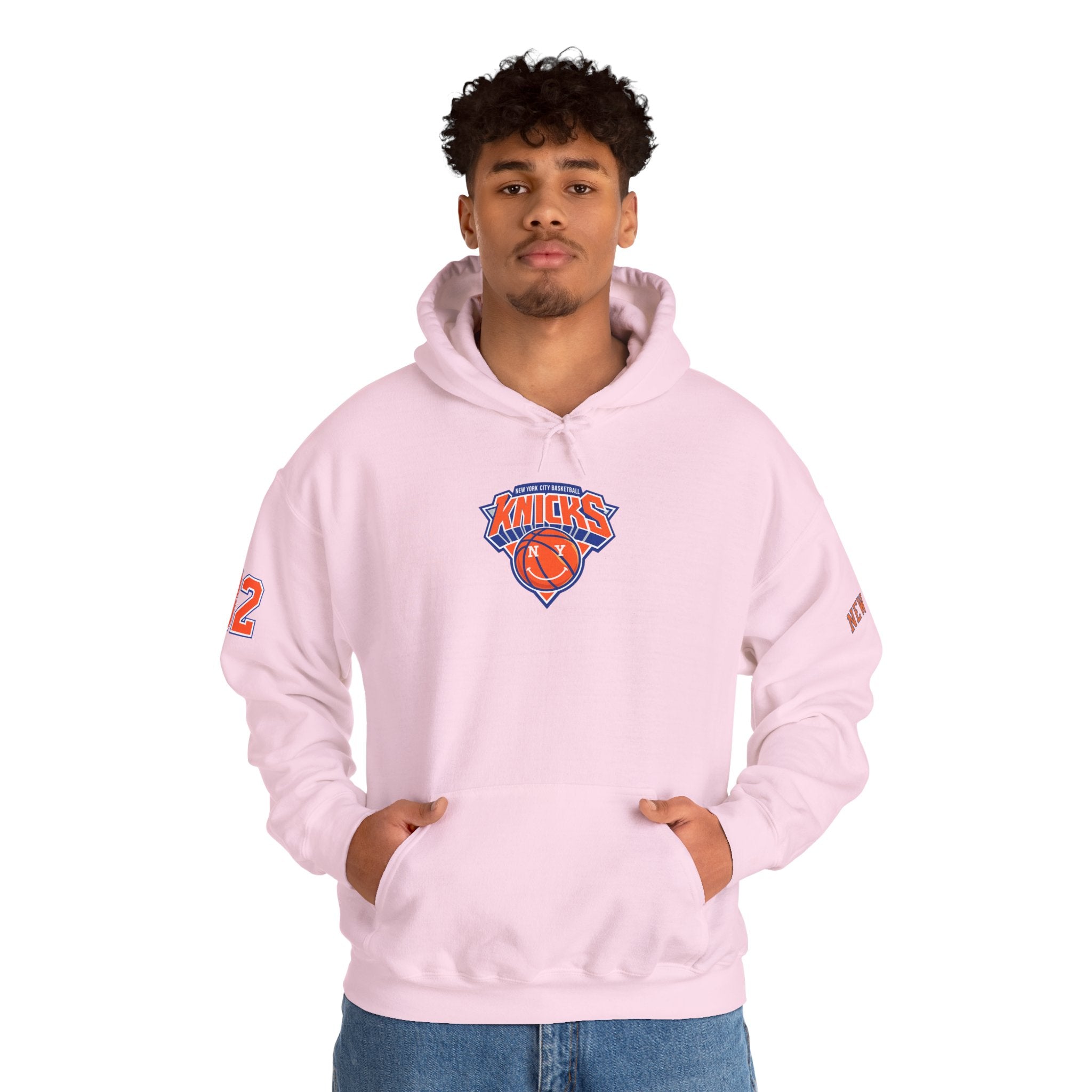 New York Knicks Retro Logo Hoodie — 32 Jersey Sleeve Basketball Pullover