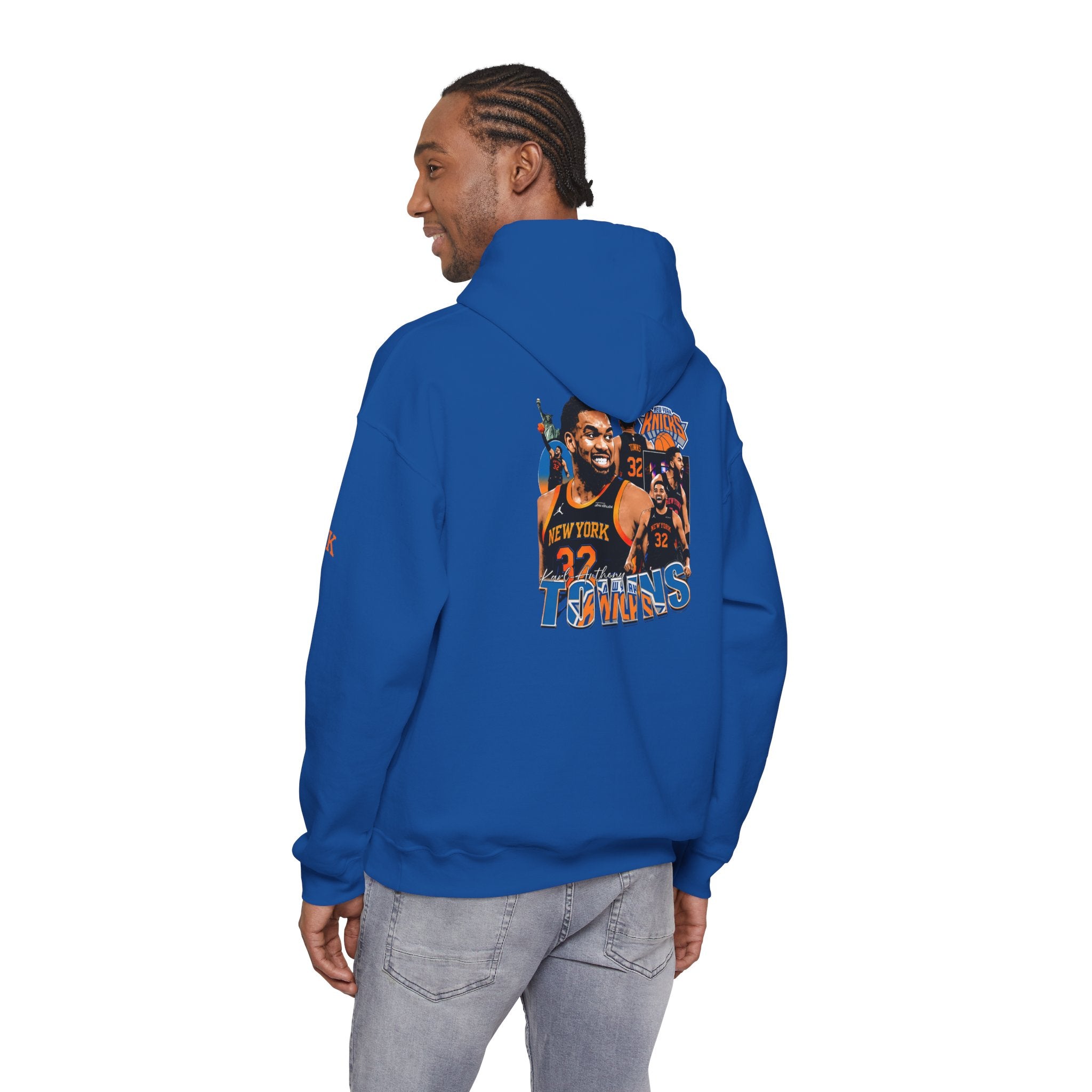 New York Knicks Retro Logo Hoodie — 32 Jersey Sleeve Basketball Pullover